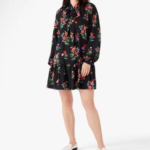 Kate Spade Outlet Autumn Floral Tie Neck Dress Size XL Color Black Floral